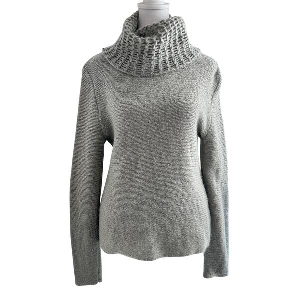 Eileen Fisher Wool Blend Medium Petite Gray Knit Turtle Neck Cowl Sweater Women - Picture 1 of 7